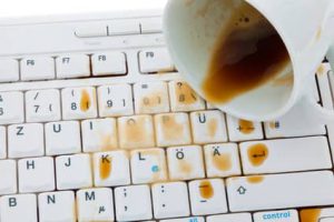 Coffee is accidentally spilled on a keyboard