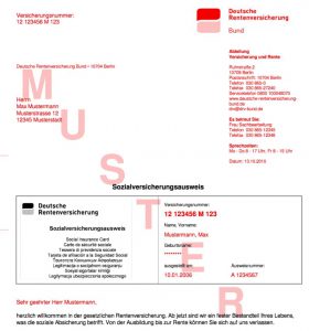 Sample of the German Social Security Card with the social security number printed on it